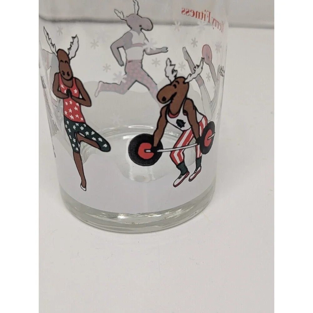 Merry Fitness Christmas Reindeer‎ Rocks Glass Holiday Lowball Tumbler Funny Gym